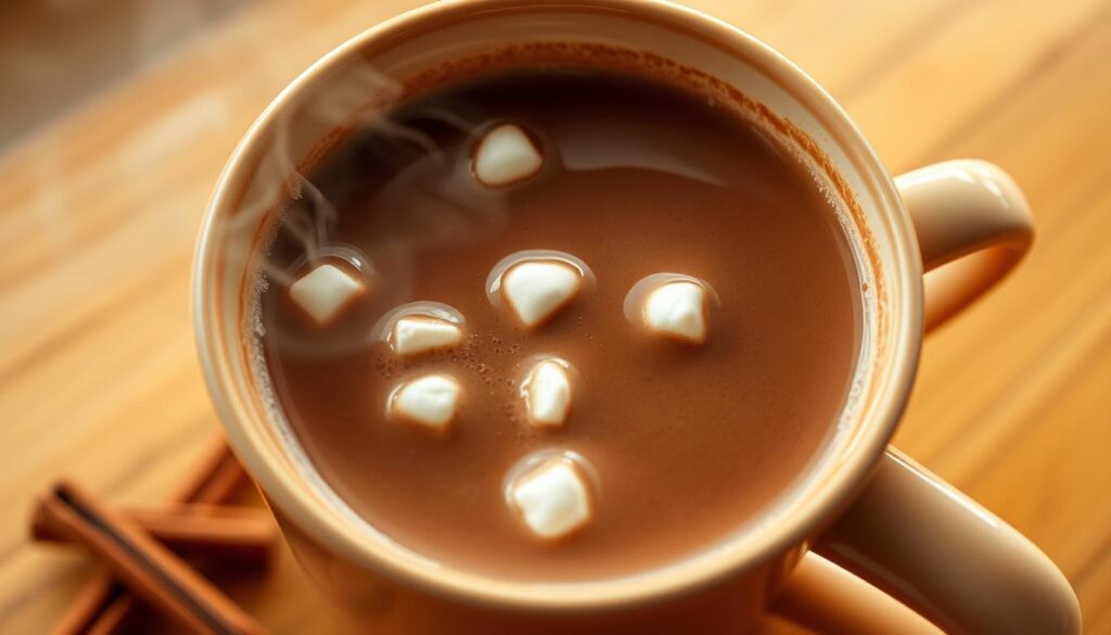 A steaming cup of McDonald's hot chocolate, its rich brown color shimmering under warm, soft lighting. The creamy, frothy surface is dotted with tiny marshmallow bits, their fluffy white contrasting the chocolatey hue. The cup rests on a wooden table, surrounded by a cozy, inviting atmosphere with hints of cinnamon and vanilla wafting in the air. The image is captured from a low angle, emphasizing the comforting, indulgent nature of this classic McDonald's treat, ready to warm the soul on a chilly day. A steaming cup of McDonald's hot chocolate, its rich brown color shimmering under warm, soft lighting. The creamy, frothy surface is dotted with tiny marshmallow bits, their fluffy white contrasting the chocolatey hue. The cup rests on a wooden table, surrounded by a cozy, inviting atmosphere with hints of cinnamon and vanilla wafting in the air. The image is captured from a low angle, emphasizing the comforting, indulgent nature of this classic McDonald's treat, ready to warm the soul on a chilly day.