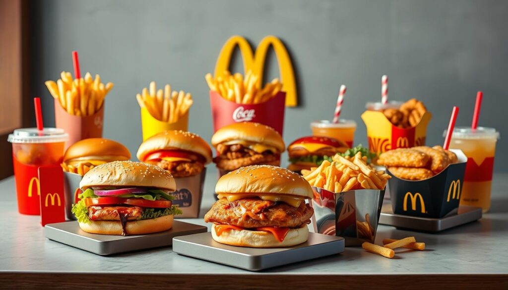 A vibrant, mouth-watering display of regional McDonald's $1 $2 $3 menu variations, captured in a high-resolution photograph. In the foreground, an assortment of classic burgers, fries, and beverages arranged artfully on a modern, minimalist tabletop. The middle ground showcases unique regional offerings, such as the Spicy McChicken or the Filet-O-Fish, each presented with their own distinctive toppings and sauces. In the background, a soft, diffused lighting illuminates the scene, creating a warm, inviting atmosphere. The overall composition emphasizes the menu's diversity, catering to diverse local tastes and preferences across the McDonald's global network. A vibrant, mouth-watering display of regional McDonald's $1 $2 $3 menu variations, captured in a high-resolution photograph. In the foreground, an assortment of classic burgers, fries, and beverages arranged artfully on a modern, minimalist tabletop. The middle ground showcases unique regional offerings, such as the Spicy McChicken or the Filet-O-Fish, each presented with their own distinctive toppings and sauces. In the background, a soft, diffused lighting illuminates the scene, creating a warm, inviting atmosphere. The overall composition emphasizes the menu's diversity, catering to diverse local tastes and preferences across the McDonald's global network.