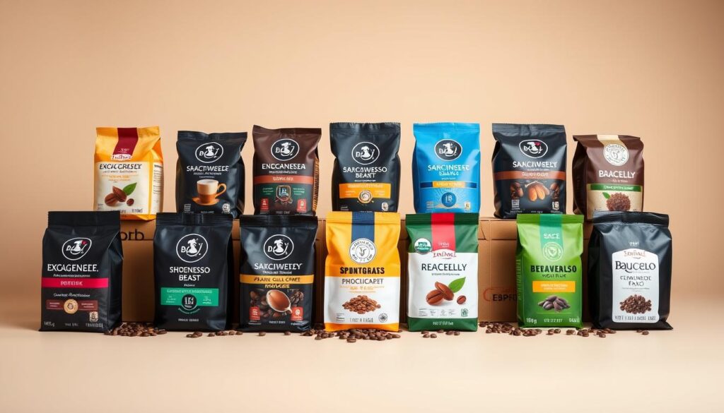 Collection of the best espresso beans packages arranged together Collection of the best espresso beans packages arranged together
