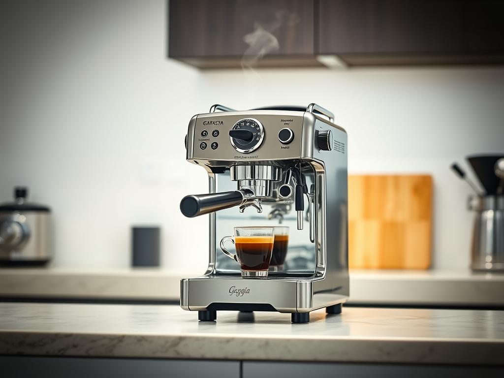 Gaggia Classic Pro espresso machine brewing coffee with steam rising