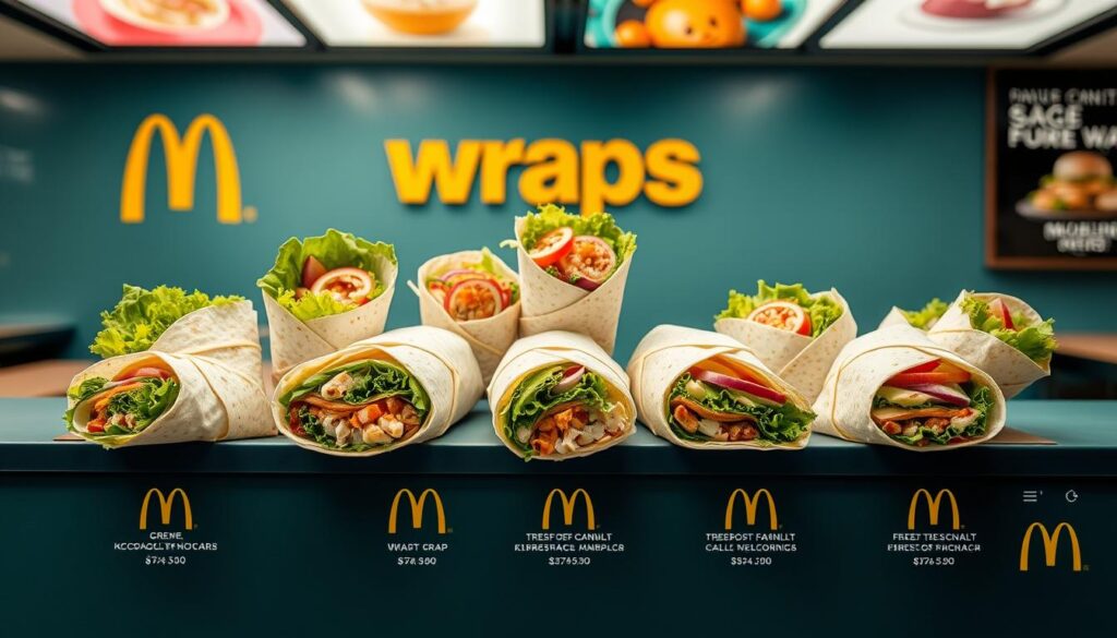 Generate an image of McDonald's UK wraps menu Generate an image of McDonald's UK wraps menu