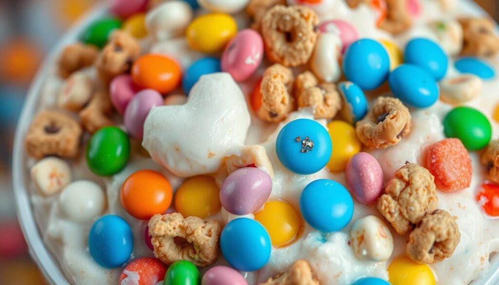 Generate an image of a McFlurry with mixed-in candies and cookies. Generate an image of a McFlurry with mixed-in candies and cookies.