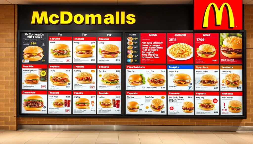 Generate an image of the McDonald's UK menu board featuring the new items added in May 2025. Generate an image of the McDonald's UK menu board featuring the new items added in May 2025.