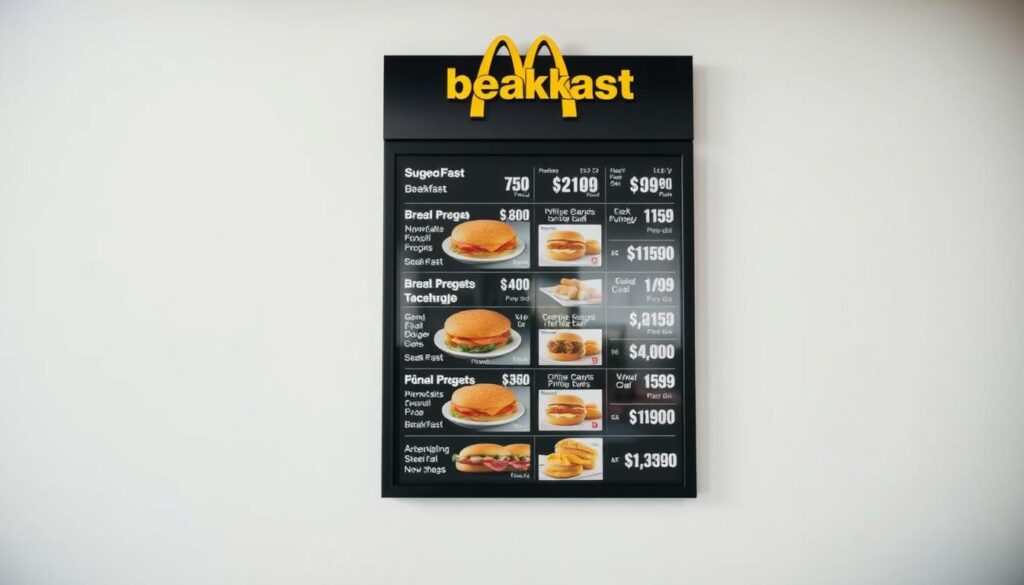 High-quality, meticulously detailed image of a McDonald's breakfast menu board displaying prices for various breakfast items, presented against a clean, minimalist background with natural lighting and a slight depth of field. The menu board is centered in the frame, capturing the regional price variations across different breakfast offerings in a clear, easy-to-compare format. The image conveys a sense of calm and professionalism, perfectly suited to illustrate the "Regional Variations in McDonald's Breakfast Prices" section of the article. High-quality, meticulously detailed image of a McDonald's breakfast menu board displaying prices for various breakfast items, presented against a clean, minimalist background with natural lighting and a slight depth of field. The menu board is centered in the frame, capturing the regional price variations across different breakfast offerings in a clear, easy-to-compare format. The image conveys a sense of calm and professionalism, perfectly suited to illustrate the "Regional Variations in McDonald's Breakfast Prices" section of the article.