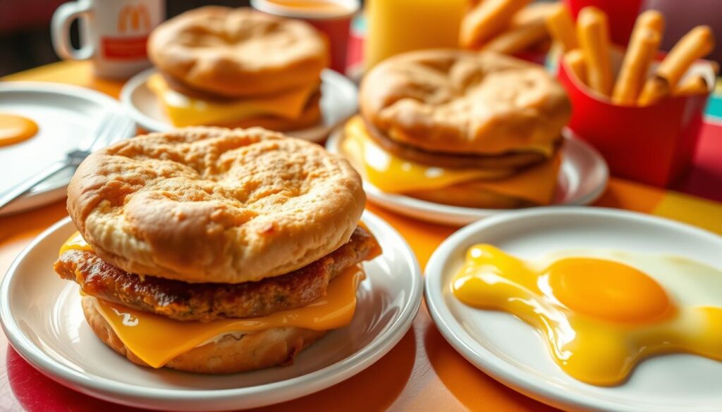 Image of McDonald's breakfast items like Egg McMuffins and sausage biscuits Image of McDonald's breakfast items like Egg McMuffins and sausage biscuits