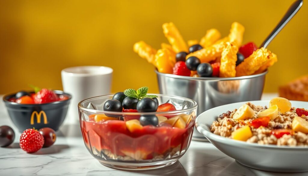 Image of McDonald's breakfast sides, including hash browns and fruit & maple oatmeal. Image of McDonald's breakfast sides, including hash browns and fruit & maple oatmeal.