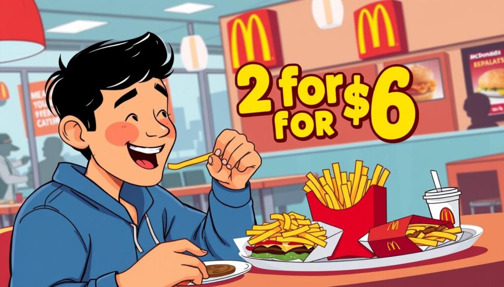 Image of a customer enjoying a 2 for $6 meal at McDonald's Image of a customer enjoying a 2 for $6 meal at McDonald's