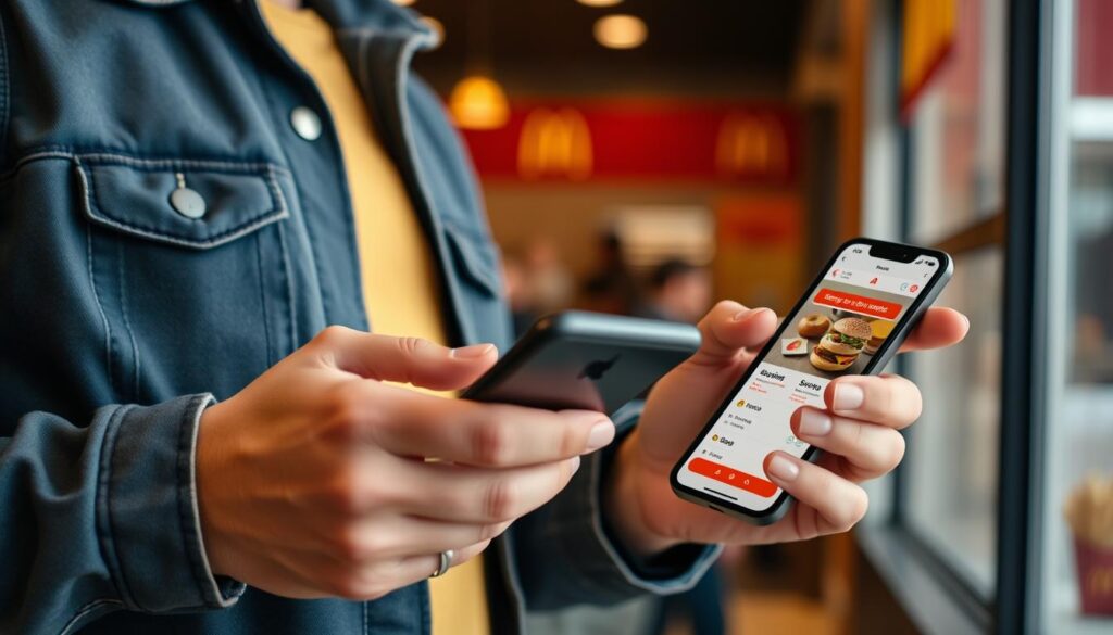 Image of a customer using the McDonald's app to order and save