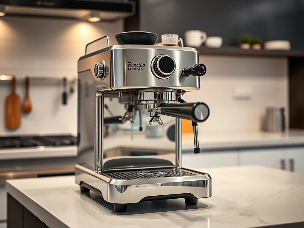 Rancilio Silvia espresso machine with portafilter attached and steam wand visible