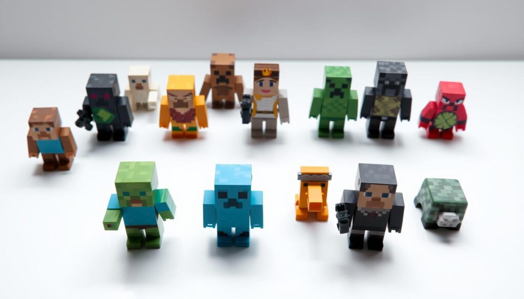 Twelve Minecraft-themed Happy Meal toys, each representing a unique character or item from the popular sandbox game. The toys are displayed on a clean, white surface, evenly spaced and arranged in a 3x4 grid formation. The toys are rendered with meticulous detail, capturing the blocky, low-poly aesthetic of the Minecraft aesthetic. Soft, diffused lighting from above creates gentle shadows, emphasizing the three-dimensional nature of the toys. The overall mood is one of whimsical nostalgia, inviting the viewer to imagine collecting and playing with these charming Minecraft Happy Meal trinkets. Twelve Minecraft-themed Happy Meal toys, each representing a unique character or item from the popular sandbox game. The toys are displayed on a clean, white surface, evenly spaced and arranged in a 3x4 grid formation. The toys are rendered with meticulous detail, capturing the blocky, low-poly aesthetic of the Minecraft aesthetic. Soft, diffused lighting from above creates gentle shadows, emphasizing the three-dimensional nature of the toys. The overall mood is one of whimsical nostalgia, inviting the viewer to imagine collecting and playing with these charming Minecraft Happy Meal trinkets.